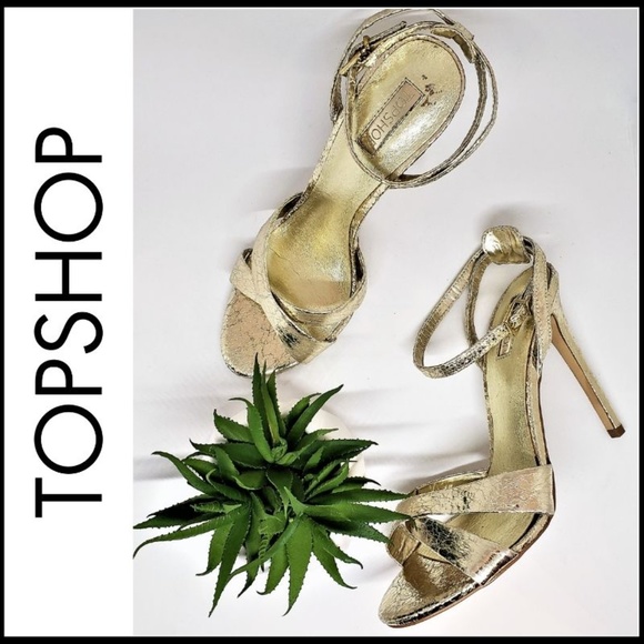 Topshop Shoes - TOPSHOP Gold Lame Crisscross Ankle Strap 5" Heels